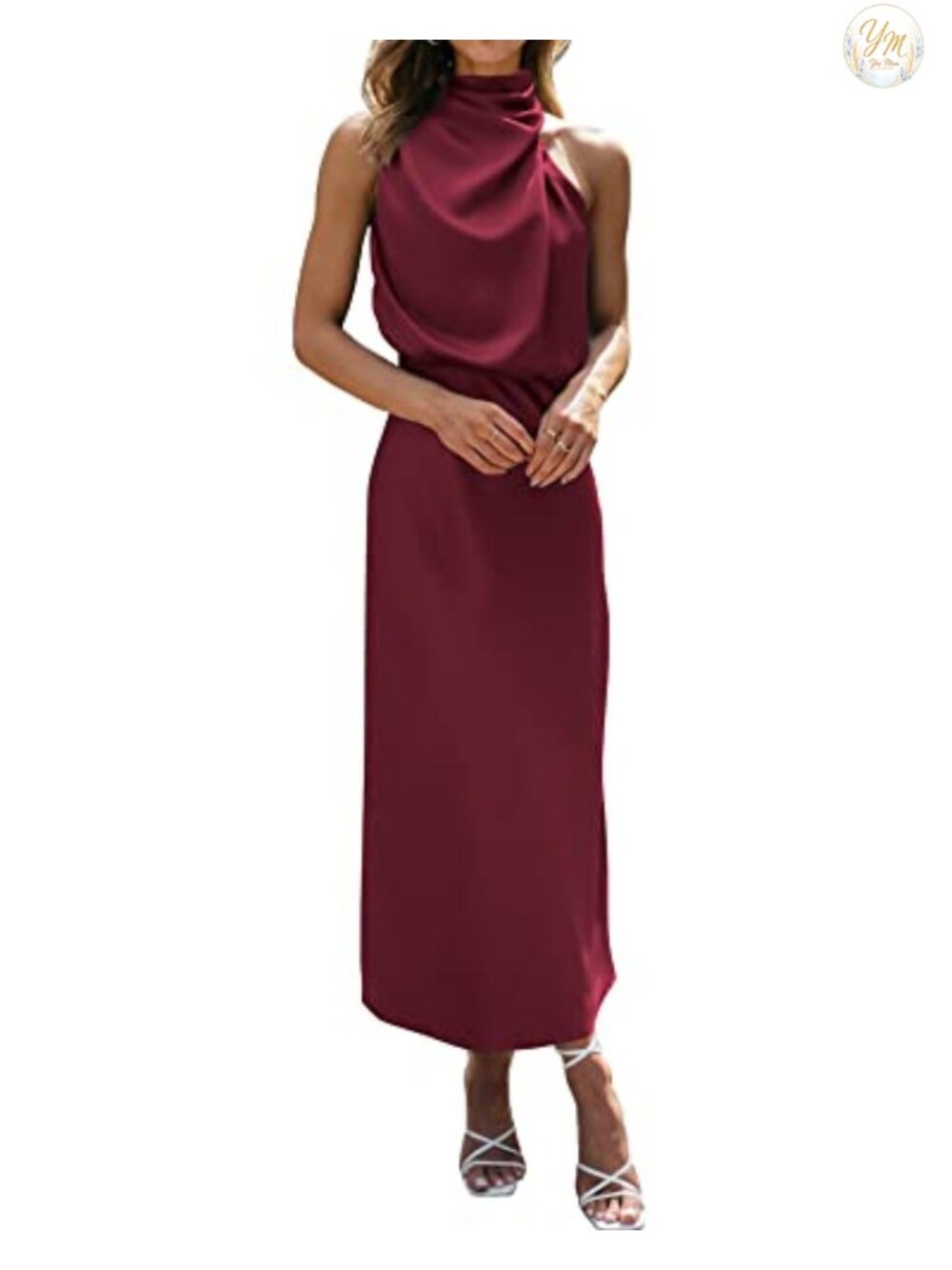 Satin Mock Neck Sleeveless Maxi Dress Wedding Guest Cocktail